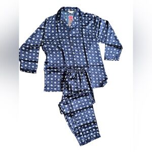 New Mary Hao Silk Blue & White 2 Piece Pajama Set, XXL